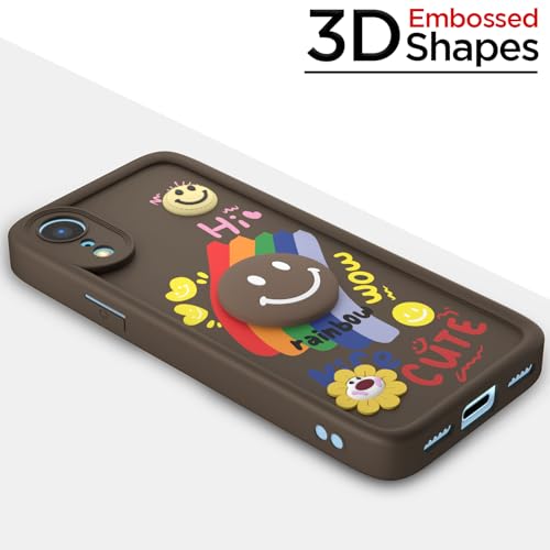 Image of Pikkme Back Cover for iPhone XR | Soft Silicone| Cute Rainbow Smile & 3D Cartoon Flower Design | Shockproof Raised Camera Protection Bumper Case (Brown)