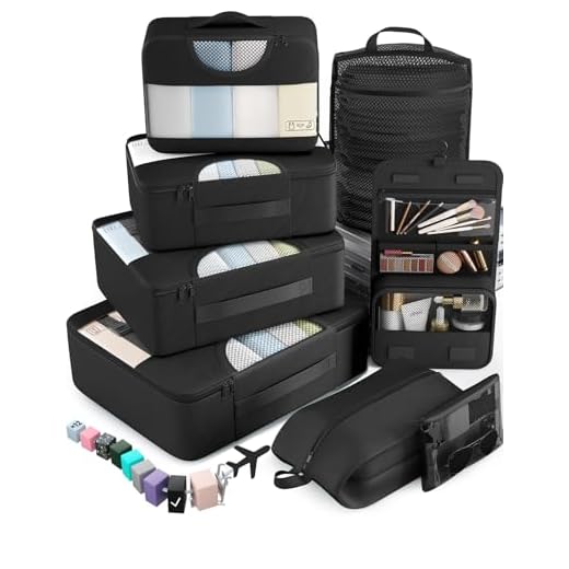 Veken 10 Set/8 Set Packing Cubes for Travel Essentials, Suitcase Organizer Bags in 4 Sizes, Carry-On Luggage Accessories with Laundry & Toiletry Bag, Airplane Must-Have, Road Trip & Camp Gifts for Men