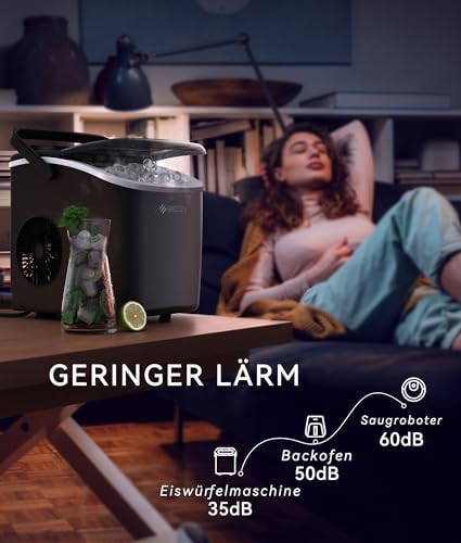 Bild 4 - ecozy Eiswürfelmaschine Klein, Selbstreinigende Ice Maker, 2 Eiswürfel Größen, 9 Würfel in 6 Minuten Fertig, 12 KG/24H Schaufel und Korb für Küche, Büro, Bar, Party
