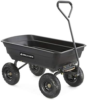 Gorilla Carts GOR4PS Poly Garden Dump Cart with Steel Frame and 10-in. Pneumatic Tires, 600-Pound Capacity, Black