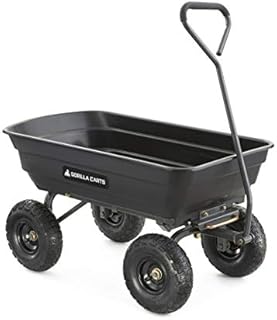 Gorilla Carts GOR4PS Poly Garden Dump Cart with Steel Frame and 10-in. Pneumatic Tires, 600-Pound Capacity, Black