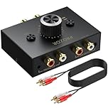 PROZOR 3.5mm & RCA Stereo Audio Switcher - 2(1)-In-1(2)-Out AUX L/R RCA Splitter Bi-Directional Switch Selector Box Volume Control & Mute Button Passive Converter for Speakers Headphones Amplifiers