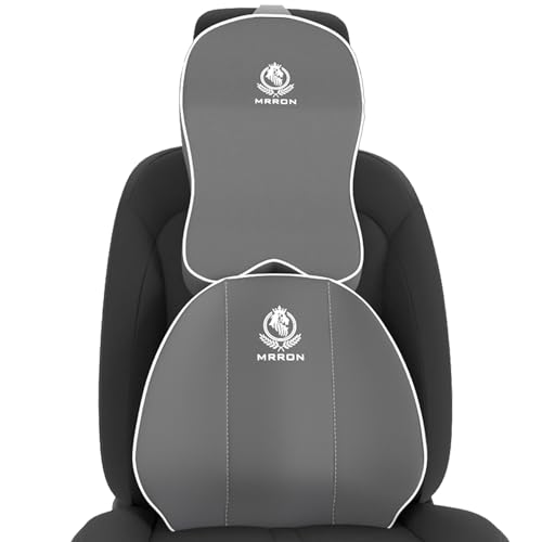 Image of MRRON Series Memory Foam Neck Rest & Extra Lumbar, Relief Pillow, 100% Soft Memory Foam Pillow, Adjustable Strap, Cervical Support for Car Seat. (Grey, Spine Support)