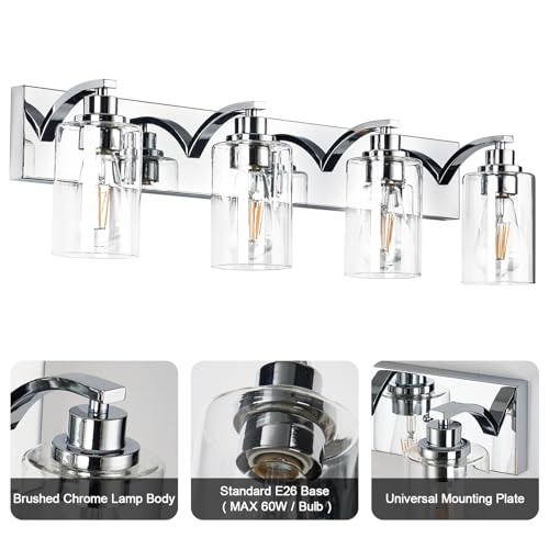 Image of 4-Light Bathroom Light Fixtures Modern Chrome Vanity Lights