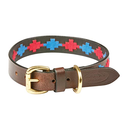 WeatherBeeta Polo Leather Dog Collar, Beaufort Brown/Pink/Blue, Small