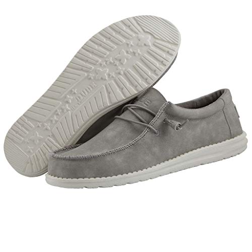 Image of HEYDUDE Men's Wally Fabricated Leather Wide Slip On Loafer | Textile Twill | Durable Textile Twill Upper, Removable Foam Insole, Flexible Outsole