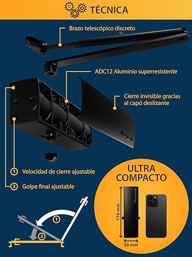 Cierrapuertas automático robusto NAPOLEON N-1000 de tamaño 3 conforme a normas EN1154 y EN1634 5