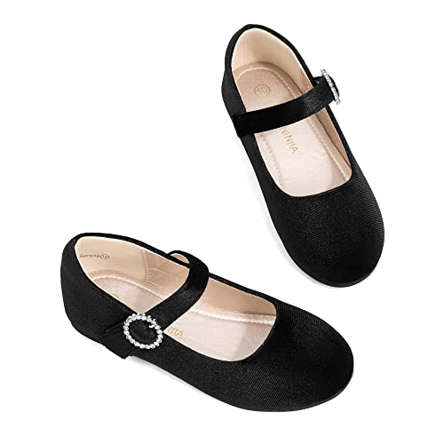 PANDANINJIA Sarena Girls Dress Shoes Rhinestone Flower Girl Ballerina Ballet Flats Mary Jane Wedding Party School Shoes for Toddler Little Kid Big Kid2