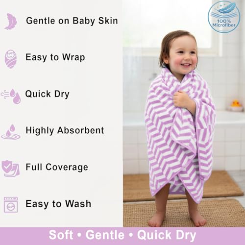 Image of LUXE HOME INTERNATIONAL Microfibre Bath Towel Chevron Pattern Super Absorbent Quick Dry Lightweight Soft Towels for Kids Boys Girls Adults 70x132cm Lavender Pack of 1