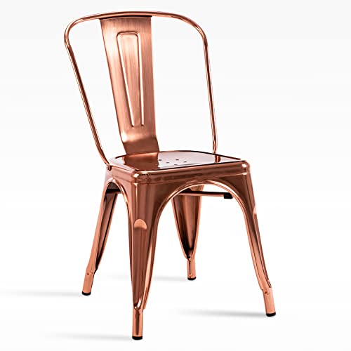 Mfd Living 18 Inch Metal Dining Chair, Indoor Outdoor Patio Chair With Rustless, Stackable Chair For Restaurant Dining Room Chair Set Of 4 (Rose Gold) #TOP1