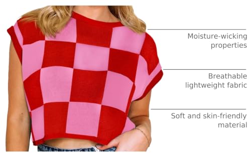 Image of Saodimallsu Womens Cap Sleeve Crop Tops Summer Color Block Going Out Crew Neck Knit Trendy Casual Sweater