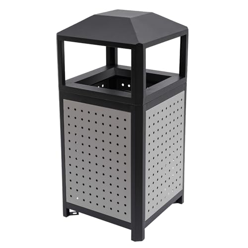 Heavy Duty 38 Gallon Outdoor Trash Can - Steel Garbage Bin with Lid, Side Access Waste Container for Hotels, Offices & Restaurants, Durable Metal Enclosure for Long-Lasting Use