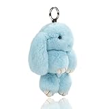 USATDD Easter Bunny Doll Keychain Soft Cute Rex Rabbit Fur Pom Pom Fluffy Plush Pendant Key chain Car Handbag Keyring Womens Gril Charms 7