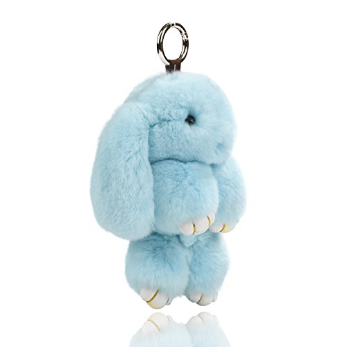 USATDD Easter Bunny Doll Keychain Soft Cute Rabbit Fluffy Plush Pendant Key ring(Blue)
