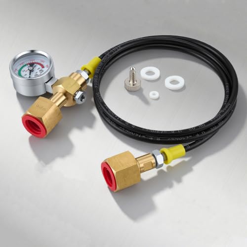 Tuyau de Transfert de Gaz de Protection 1,5m 2x W21.8-14 DIN477, Adaptateur CO2 Haute Pression avec Manomètre 3500 PSI, Station de Recharge CO2 pour Argon, Azote et Soudage