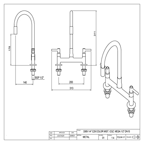 Torneira Misturador Cozinha Color Flexivel Preto Mesa Meli