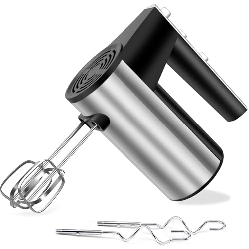 Handmixer Elektrischer Handbesen, 1000 W Edelstahl-Handmixer zum Backen, Turbo-Boost/Selbststeuerungsgeschwindigkeit + 5 Geschwindigkeiten + Auswurftaste + 4 Edelstahl-Zubehör für einfaches Schlagen