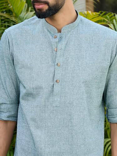 Image of See Designs Men's Roll-Up Sleeve Mandarin Collar Deluxe Cotton Solid Short Kurta (Pack of 2) - Festive Collection