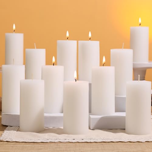 12 Säulenkerzen Unparfümierte Weiße Tischkerzen - 2x4 Zoll Säulenkerzen Brenndauer bis zu 30 Stunden Hochwertiges Paraffin mit Baumwolldocht für Kirche Zuhause Hochzeit Partydekoration