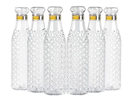 MEELANA Plastic Water Bottle 1 Litre Each | BPA Free | Leak Proof School,College | Office | Gym | Home | Kitchen | Travel | Hiking | Treking Bottle (Diamond -6)