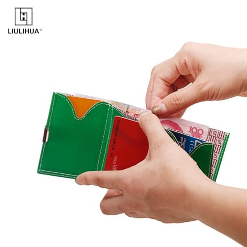 Image of LLH Leather Trifold Wallet - RFID Blocking with Stainless Steel Locking Clip Wallet, Minimalist Front Pocket RFID Blocking Credit Card Holder (grenn-c)