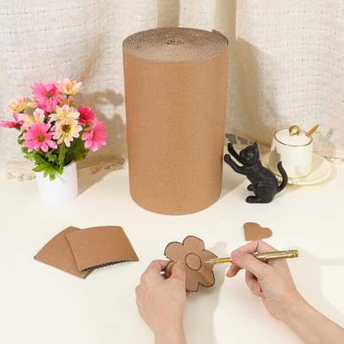 Image of Corrugated Cardboard Roll, 12 x 394 Inch Corrugated Paper, B Flute Shipping Corrugated Roll Paper Wrap, Single Face Large Cardboard Sheets, Thick Cardboard Roll for Crafts, Shipping, Gift Packaging