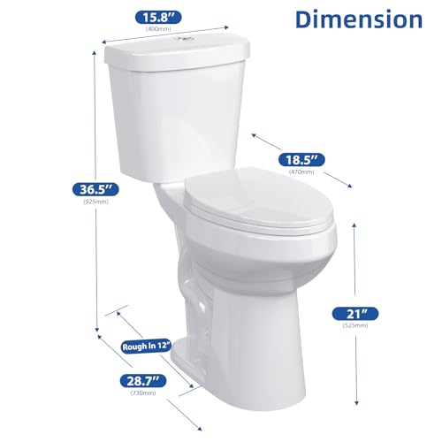 Image of GarveeTech Two-Piece Toilet, 21 Inch Height, Elongated Bowl for Bathrooms with Soft Close Seat, Extra Tall Height Toilet with 1.28 Siphonic Flush, 12 Inch Rough In