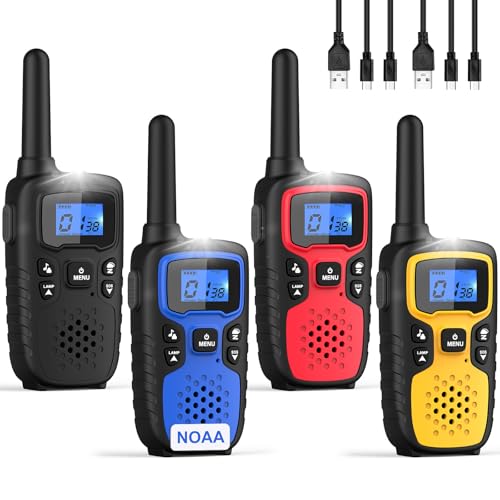 Wishouse Walkie Talkies for Adults Long Range-Rechargeable 4 Pack 2 Way Radios, Hiking Accessories Camping Gear Xmas Birthday Gift for Kids Family with Lamp,SOS Siren,NOAA Weather Alert,Easy to Use