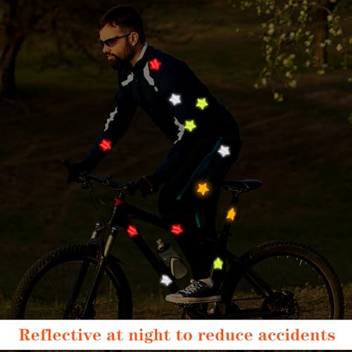 Image of Ymapinc 40Pcs Star Shape Reflective Stickers, Warning Safety Reflector Stickers for Kids, Waterproof Safety Helmet Stickers for Vehicles, Bicycles, Motorcyclesc and Construction Workers