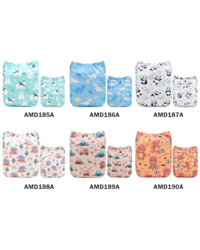 Image of ALVABABY Baby Cloth Diapers 6 Pack with 12 Inserts Cloth Diaper Covers Adjustable Washable Reusable for Baby Girls and Boys 6DM142A