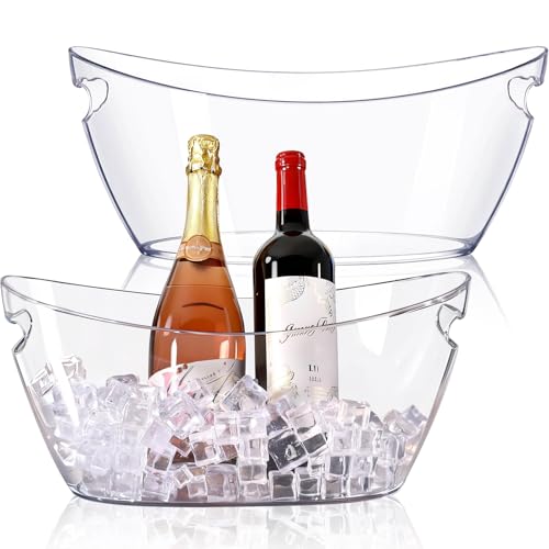 Ice Buckets for Parties, 2pcs Acrylic Champagne Beverage, Drinks Buckets Tub for Cocktail Bar, 5.5L Ice Bucket for Christmas Party(16.5 * 7.3 * 6.8inch)