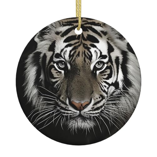 Christmas Ornaments 2025 Personalized Round Ceramic Ornaments for Christmas Tree Winter Holiday Keepsake Gift Black and White Tigers Christmas Tree Hanging Decorations Star Ceramic Pendant Xmas Gifts