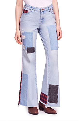 Free People Women's Mix Plaid Slim Flare Jeans