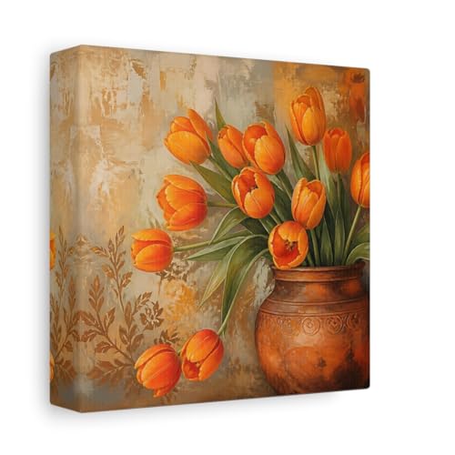 Tableau fleurs tulipes orange de haute qualité | Canvas chic de 15x15 cm