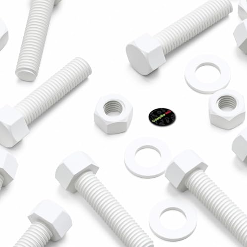 Vis PP blanches M12 x 50 mm avec écrous et rondelles pour fixation de structures