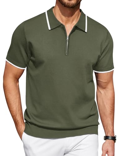 Polo en tricot à manches courtes pour homme avec fermeture éclair chic coupe classique