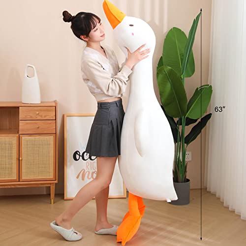 Bidtrum 5.5Lbs Weighted Goose Stuffed Animal, 63" Super Soft And Cute Giant White Goose Plush Pillow Duck Stuffed Animal,Great Gifts For Mother’s Day Valentine's Day Christmas Birthday(White, 63 Inch) #TOP3
