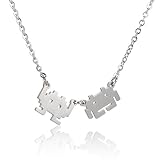 HUAN XUN Stainless Steel Pixels Robot Pendant Necklace 16"