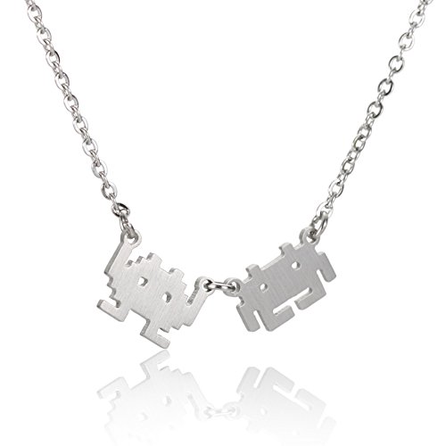 Huan Xun Stainless Steel Pixels Robot Pendant Necklace 16" #TOP13