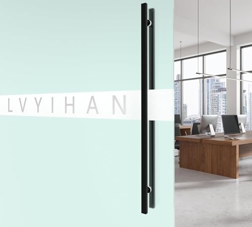 Image of 59 inch Matte Black Square Barn Door Pull Handle Double Sided | Heavy Duty 304 Stainless Steel, 47-1 /4 inch Hole Spacing, Fits 3 /4 inch-2 inch Thick Barn, Front Entry, Sliding & Exterior Doors