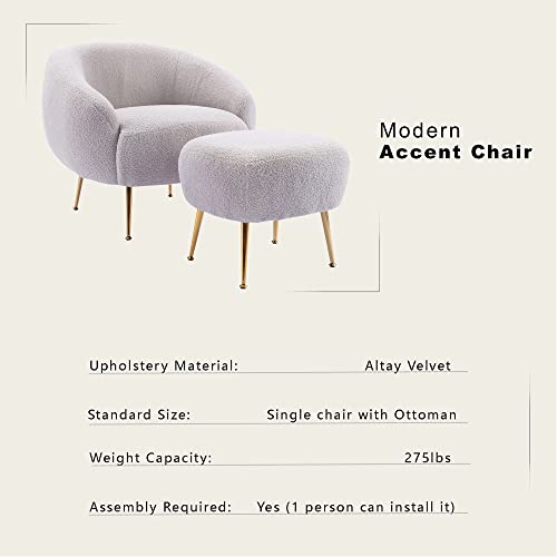 Kinffict Modern Accent Chair With Ottoman Set, Comfy Lounge Chair With Footrest, Leisure Barrel Armchair With Golden Metal Legs For Living Room, Bedroom, Reading Room, Home Office (Grey) #TOP7