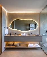 Tulup Großer Spiegel mit Beleuchtung LED 45x100 cm Organische Form für Badezimmer Wohnzimmer Vorzimmer Schminkspiegel Asymmetrischer Warme Farbe Rahmenlos Minimalistisch Wanddekoration Wellenförmig – Ansicht 5