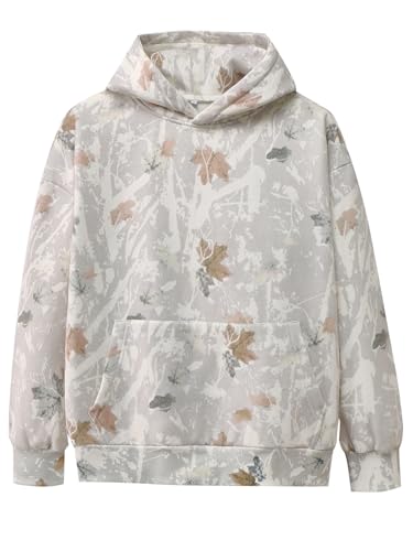 YKR Womens Camo Hoodie Oversized Maple Leaf Print Fleece Hooded Pullover Sweatshirt with Pocket