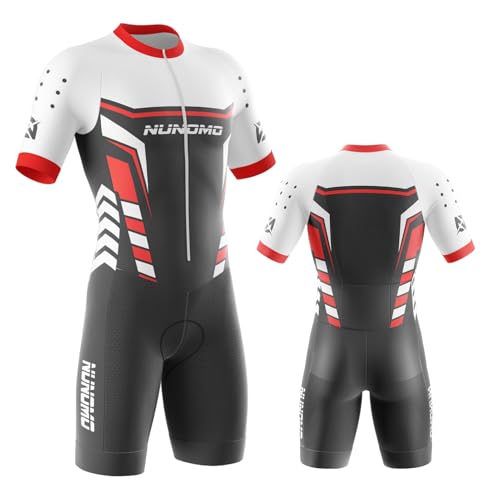 NUNOMO Maillot Ciclismo Hombre - Traje Triatlón Acolchado Mono Racing con Cremallera Entera, Secado Rápido para MTB, Natacióny Deportes Exteriores (TYPE-1,M)