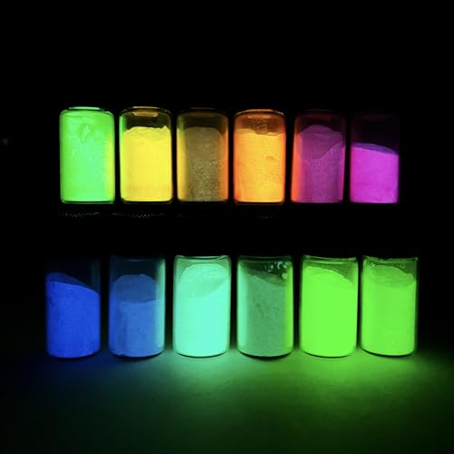 VITARIE 12 Colors Glow in the Dark Pigment Powder - 5g/0.18 oz Each Bottle Epoxy Resin Luminous Pigments Long Lasting for Slime Nails Acrylic Paint Halloween Decoration Art Crafts