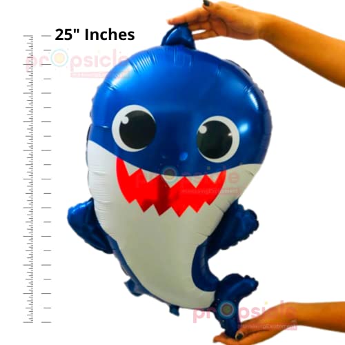 Image of Propsicle Birthday Baby Shark Decorations Foil Blue Balloon Pack of 5 Set For Baby Shark Theme Kids Party Prince Kids Helium Foil Balloon Item