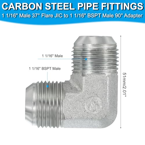Image of PATIKIL Hex Reducing Nipple Connectors Pipe Adapter 1 1 /16 inch Male 37 Flare JIC x 1 1 /16 inch g Male 90 Adapter, Pipe Fitting Reducer Nipple Adapter Plated Steel Hydraulic Fitting