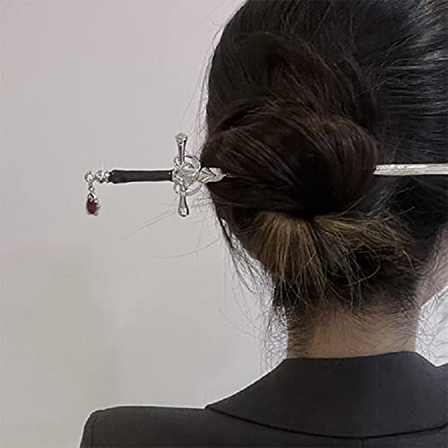 2 Pack Chinese Sword Tassel Hair Accessories Sticks For Women Buns With Hair Gems Sword (Silver) #TOP4