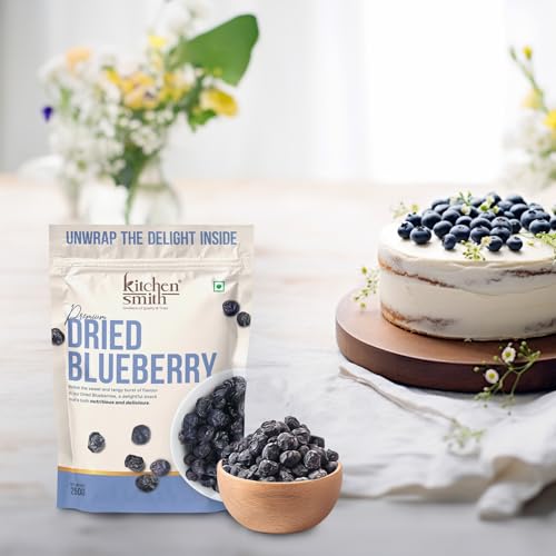 Image of KitchenSmith Dried Blueberry Seedless - Pack of 3 (250gm Each) | USA Origin - Dried Blueberries | Rich In Calcium, Vitamin K & Boost Immunity