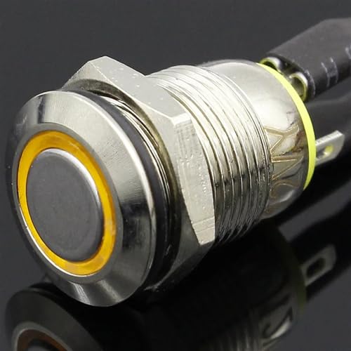 Interruptor de botón de metal 12mm con LED amarillo de 12V momentáneo